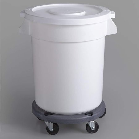 GLOBAL EQUIPMENT Plastic Trash Can with Lid   Dolly - 55 Gallon White 240464WHB